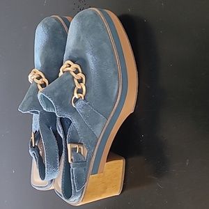 BERNARDO Blue Suede Sochi Heel Clogs